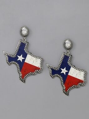 Texas Flag Dangle Earrings in Blue White Red